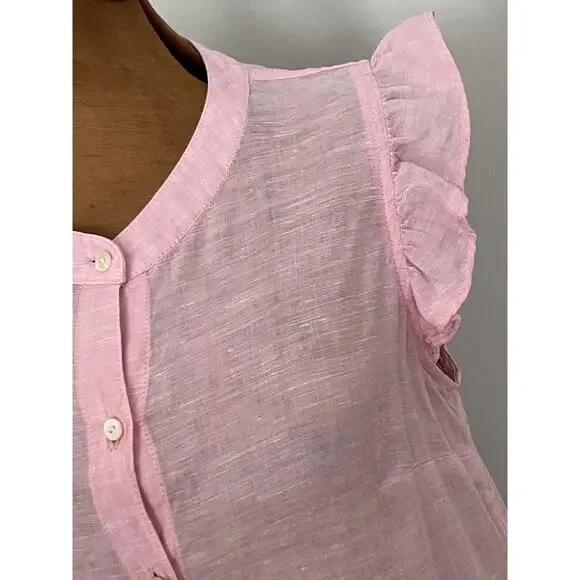 Lilly Pulitzer Sz S Briette Linen Button Down Shirt Pink Classic Vacation Resort - Picture 8 of 12